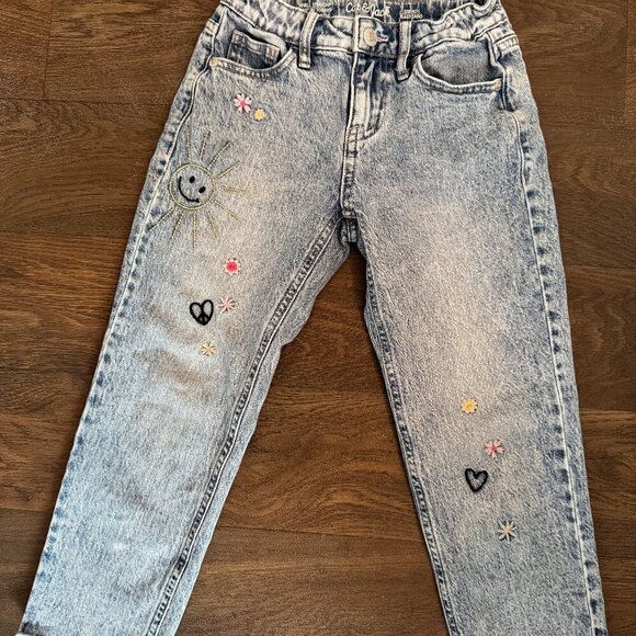 Cat & Jack Girls Embroidered Jeans | Size 6 | Smile Sun & Flower Patch Denim - Picture 5 of 5